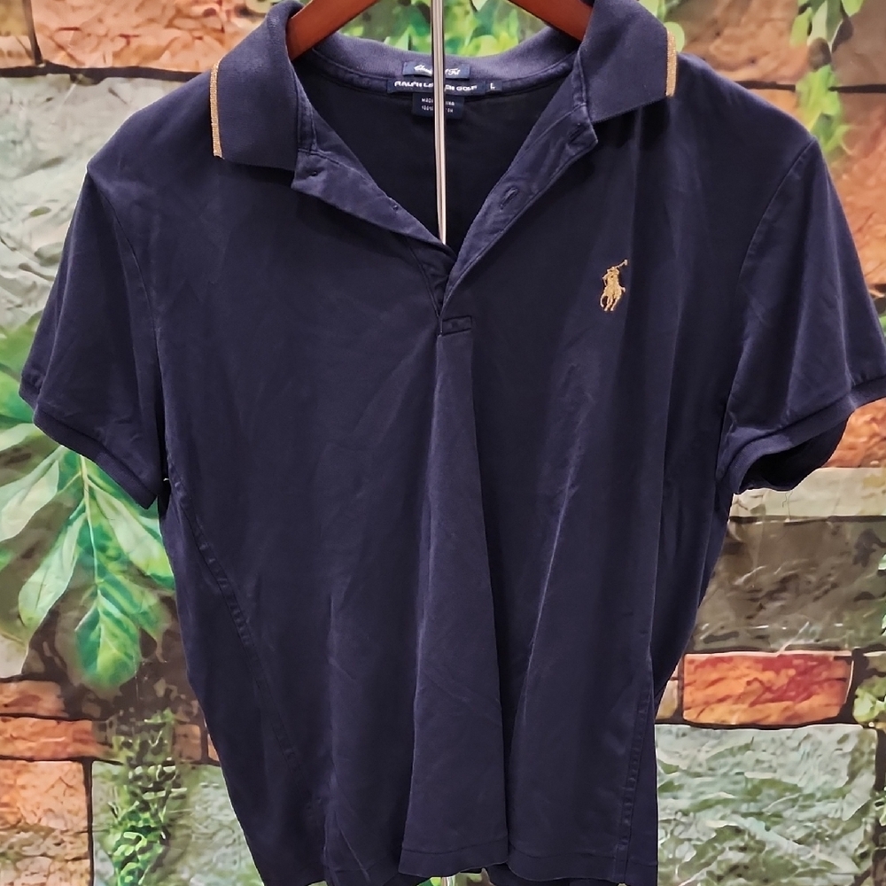 Polo by Ralph Lauren Women's Navy Blue & Gold Golf Shirt